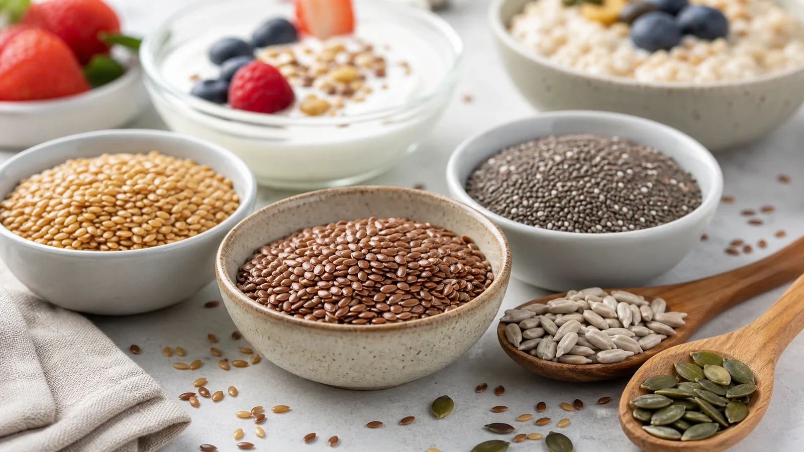 Graines versées dans un bol au petit-déjeuner